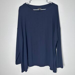 J Jill Wearever Womens Size XL Top Blue‎ Pullover Long Sleeves Boxy Lagenlook